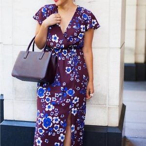 Banana Republic Floral Maxi Dress - Blue and deep maroon brown color